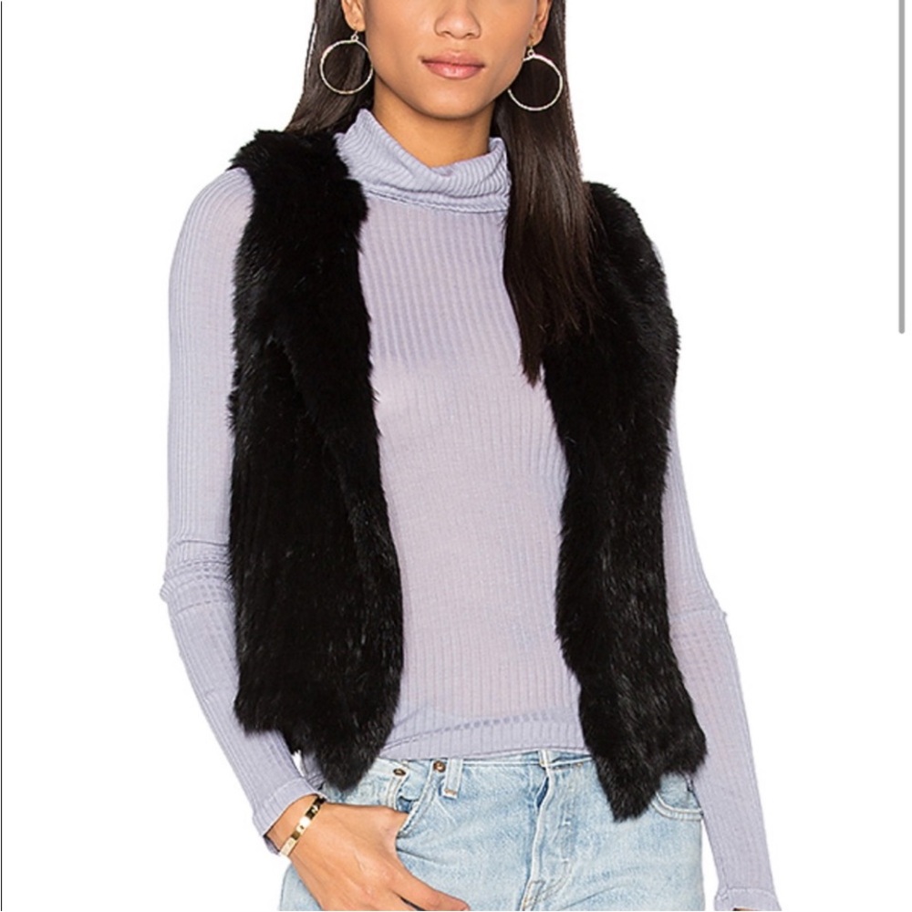 525 America Luxe 100% Rabbit Fur Black Vest Size S